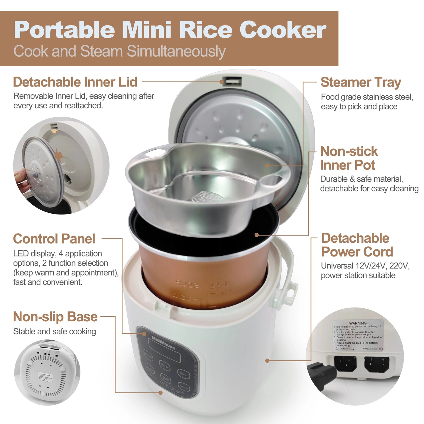 Dual-Voltage Car and Home Rice Cooker